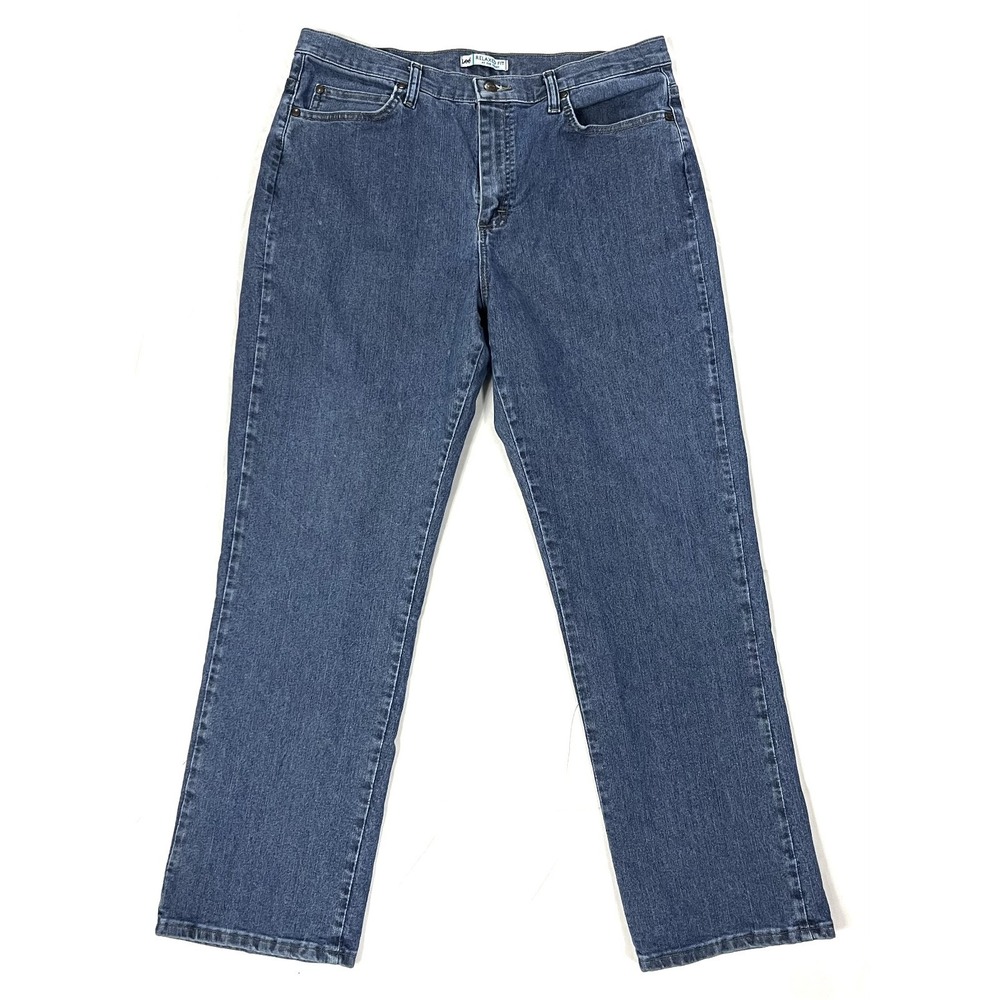 Y2K Lee Relaxed Fit At The Waist Straight Leg Jean Women Plus Sz 16 Blue Stretch